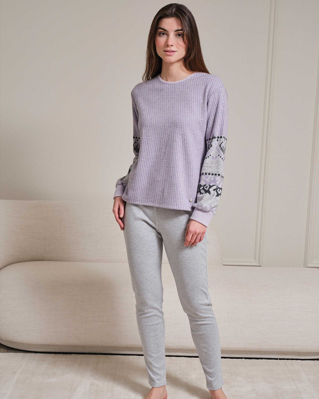 Long jacquard knit women's pajamas - MASSANA